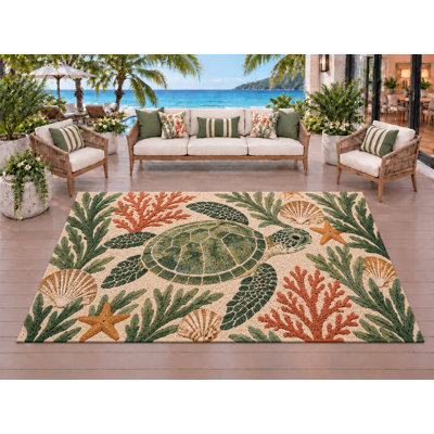 Tapis d'extérieur 5' x 7' Tortue, épais, solide, imperméable, en PVC bouclé, tapis de patio robuste, tapis intérieur/extérieur à séchage rapide pour porche, terrasse, balcon, entrée, camping-car.