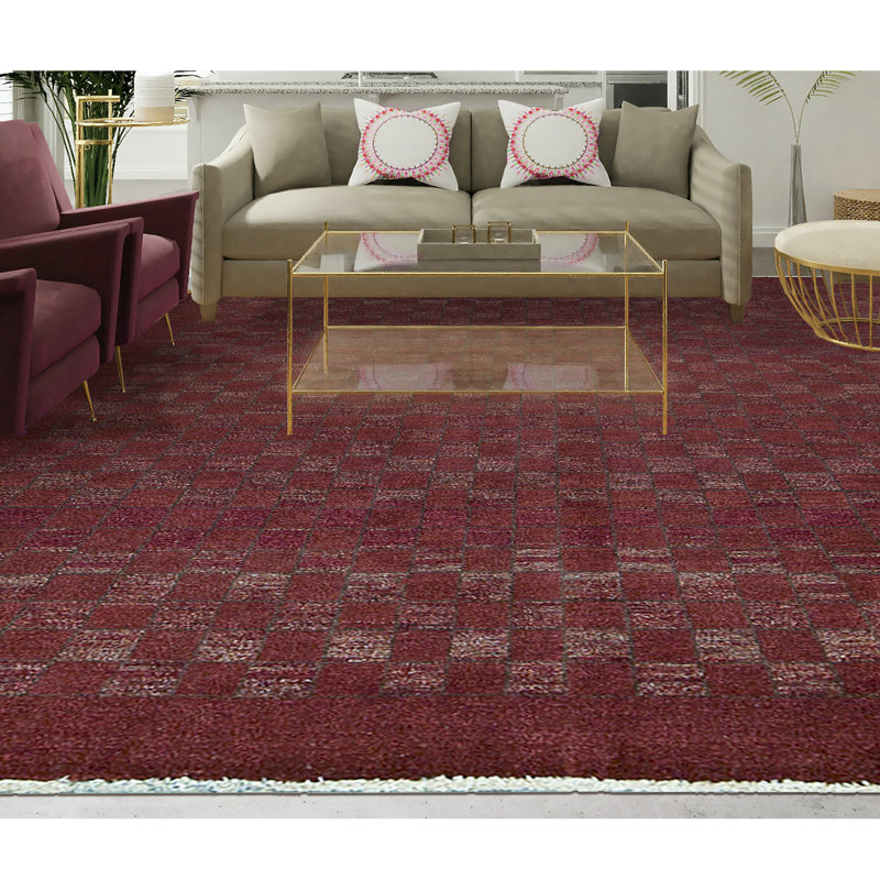 Hand-Knotted High-Quality Burgundy and Brown Area Rug