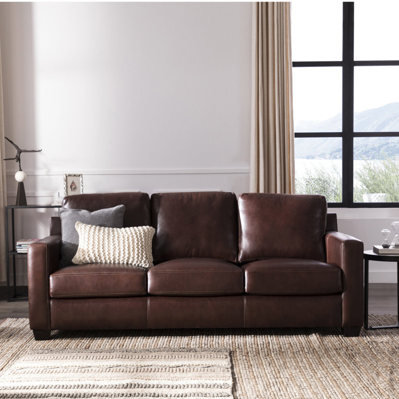 Canapé en cuir 83,5 po Coveale, Cuir véritable noyer Sidekick