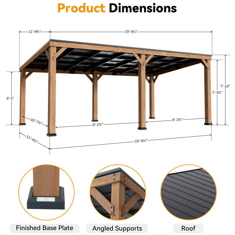 Supreme Premium Cedar Wood Hardtop Slop Roof Gazebo, Outdoor Pavilion Permanent Storage And Grill, Chat And Party Scenes
