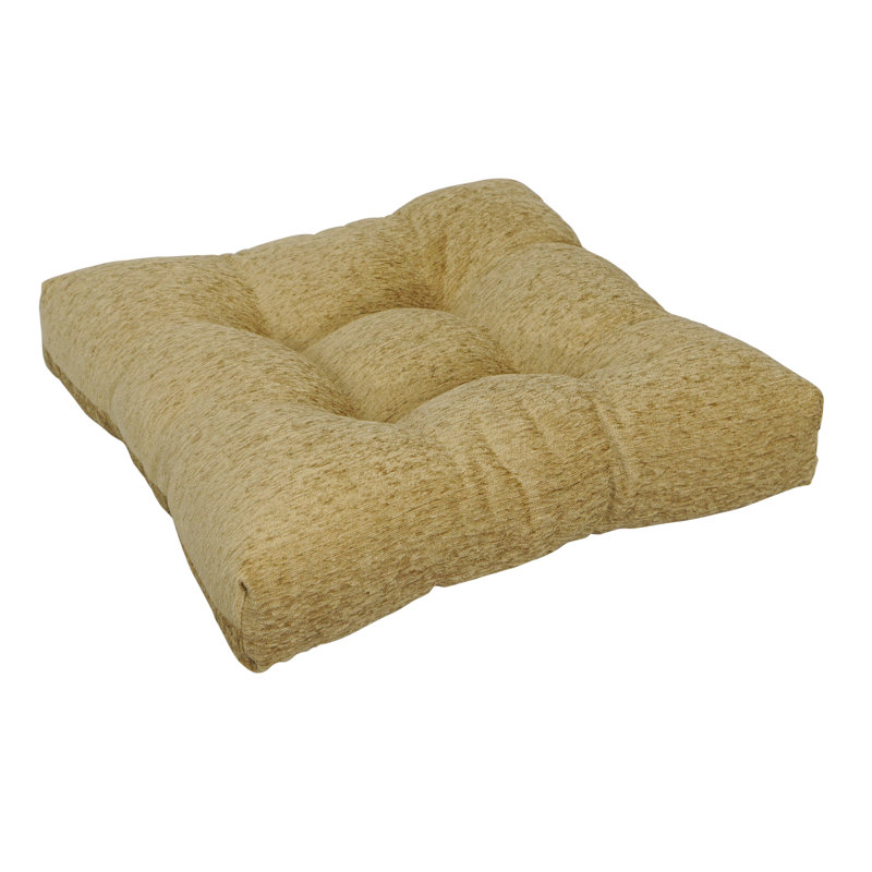 19-Inch Square Jacquard Chenille Tufted Dining Chair Cushion, Tan
