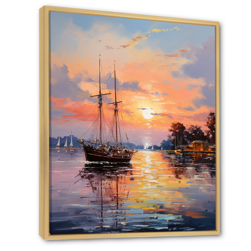 Pier and Dock Impressionist I - impression, H 32 po x l 24 po x P 1 po, Cadre naturel flottant