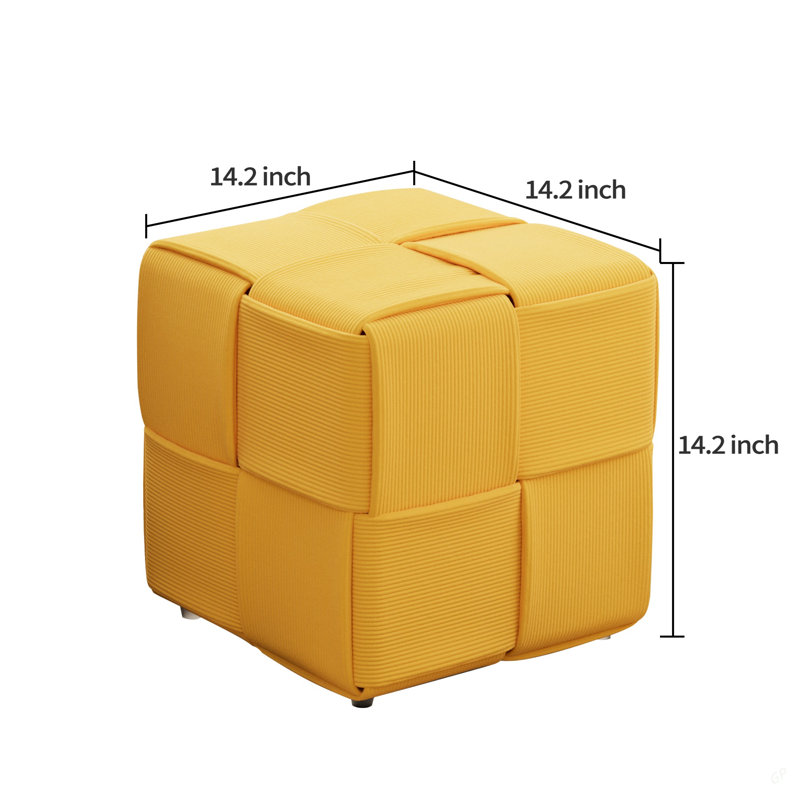 Repose-pieds repose-pieds carré en velours côtelé, H 14,25 po x l 14,25 po x P 14,17 po, Jaune