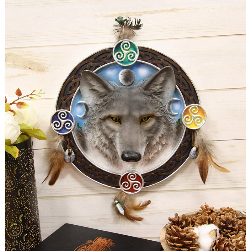 Décoration murale ronde triple attrape-rêves de loup Alpha Celtic Trinity