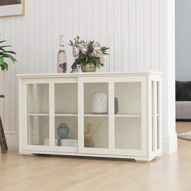 Kitchen Storage Stand Cupboard With Glass Door-White