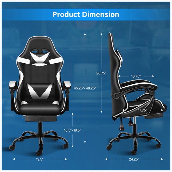 Blue Whale Massage Gaming Chair with Footrest and 350LBS Metal