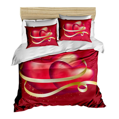 Ensemble de housse de couette très grand super, 100% polyester de polyester et coton, housse de couette 102,4 x 86,6 et taies d'oreiller 19,7 x 31,5 (2) | Impression 3D de haute qualité, fermeture à glissière, lavable à la machine, élégant design rouge, blanc et or