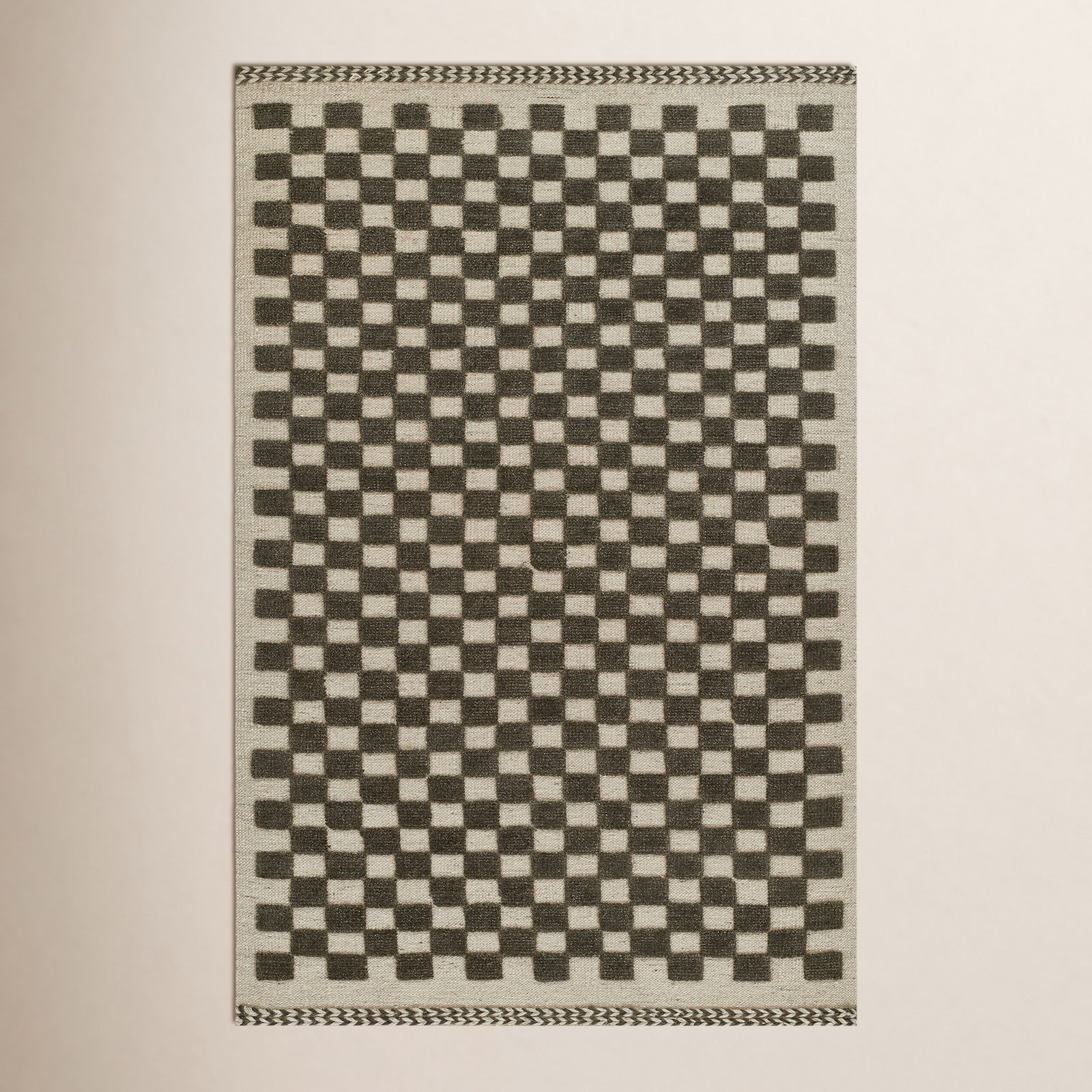 Azle Charcoal Beige Hand-Woven Wool Rug, Rectangle 6'3" x 9'