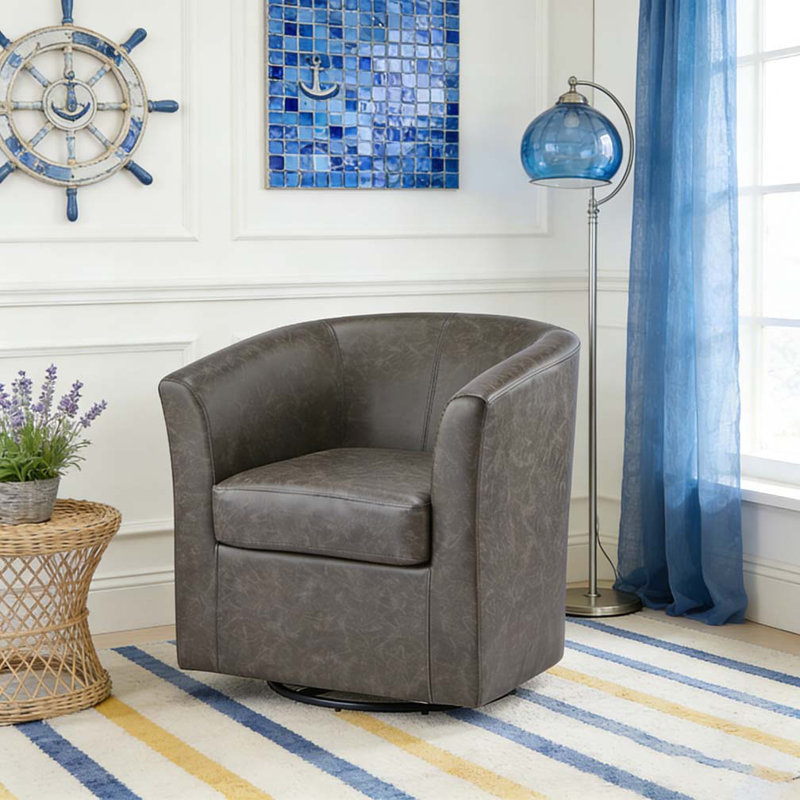 Fauteuil demi-tonneau pivotant en similicuir, Marron foncé