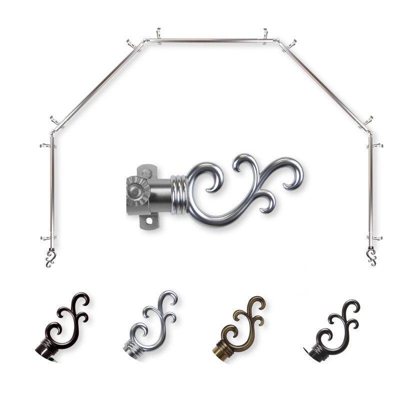 Ensemble de tringle à rideaux simple et quincaillerie pour fenêtre à 5 côtés Verlyn, Nickel satiné