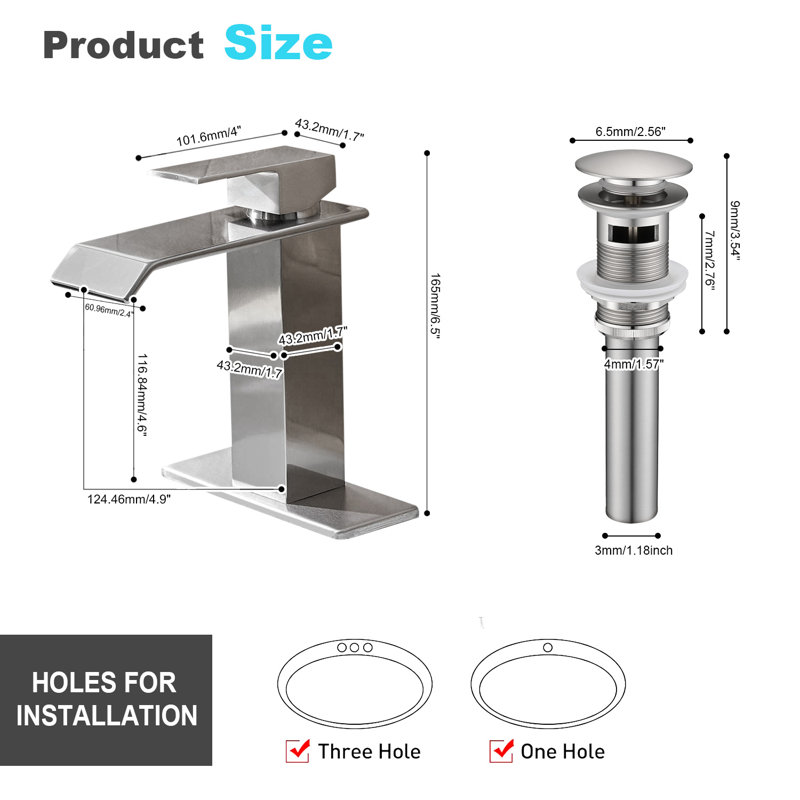 Waterfall Bathroom Faucet For Sink Single Hole,pop Up Drain With Overflow, Brushed Nickel