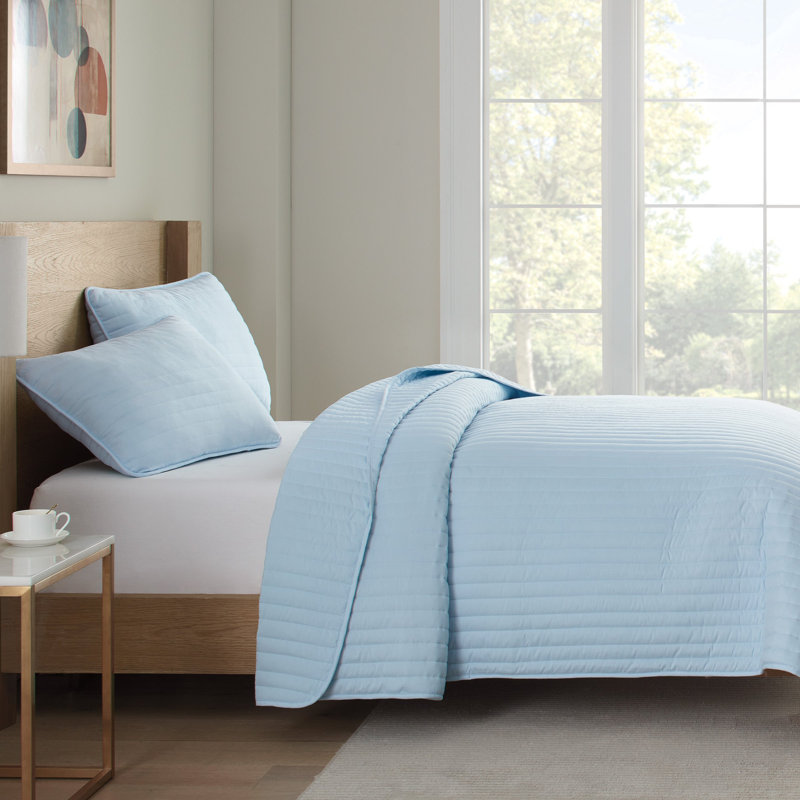 Host & Home Soft Brushed Lightweight Microfiber Quilt Set, Blue, Twin Extra Long Quilt + 1 Sham
