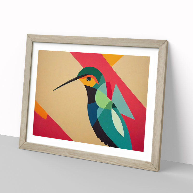 Hummingbird Abstract - Single Picture Frame Print, 46cm H x 64cm W x 2cm D, Oak