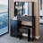37" Middle Size Left Bedside Cabinet Vanity Table + Cushioned Stool, Extra Large Right Sliding Mirror-115455299
