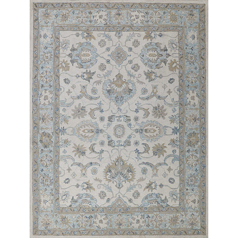 Marietta Ivory and Light Blue Handmade Wool 9' x 12' Area Rug