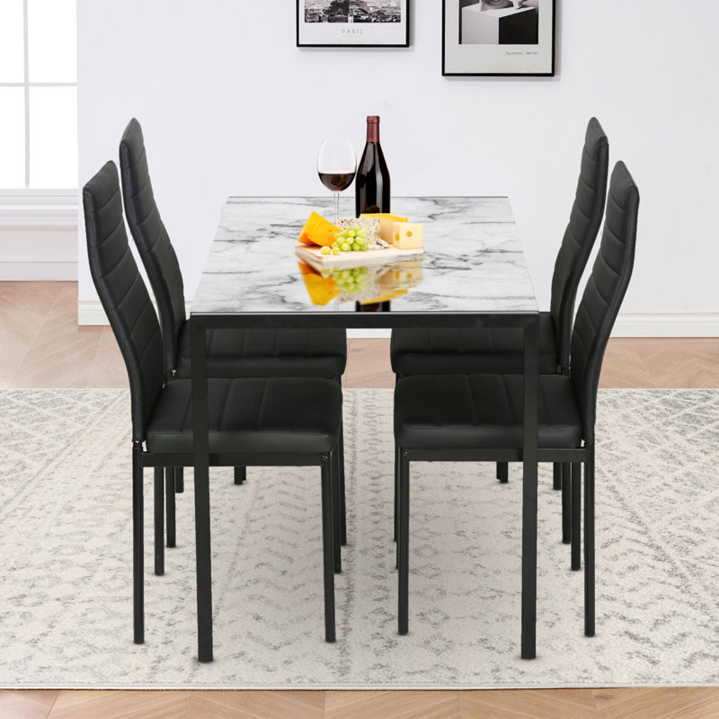 Ensemble repas pour 4 personnes Dokota, Marbre blanc