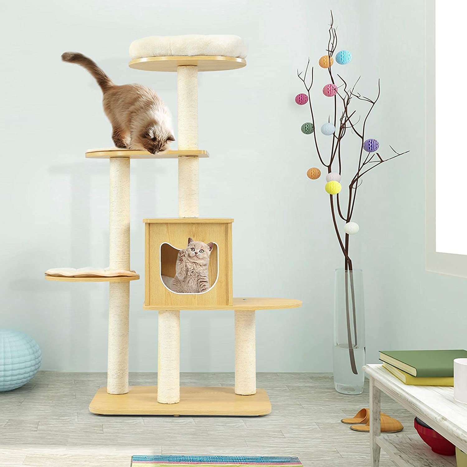 Tucker Murphy Pet™ Modern Wood Cat Tree, 53 Inches Cat Tower With ...