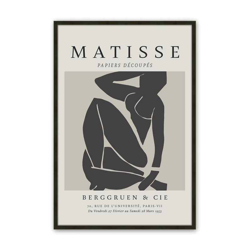 Matisse's Nude III en noir, H 17,25 po x l 13,25 po x P 1,25 po, Reproduction encadrée sans passe-partout, Noir satiné
