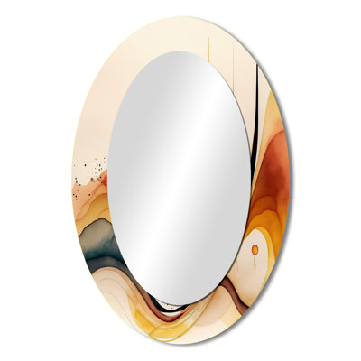 Burnt Orange Waves Abstract V - Orange Modern Oval Wall Mirror