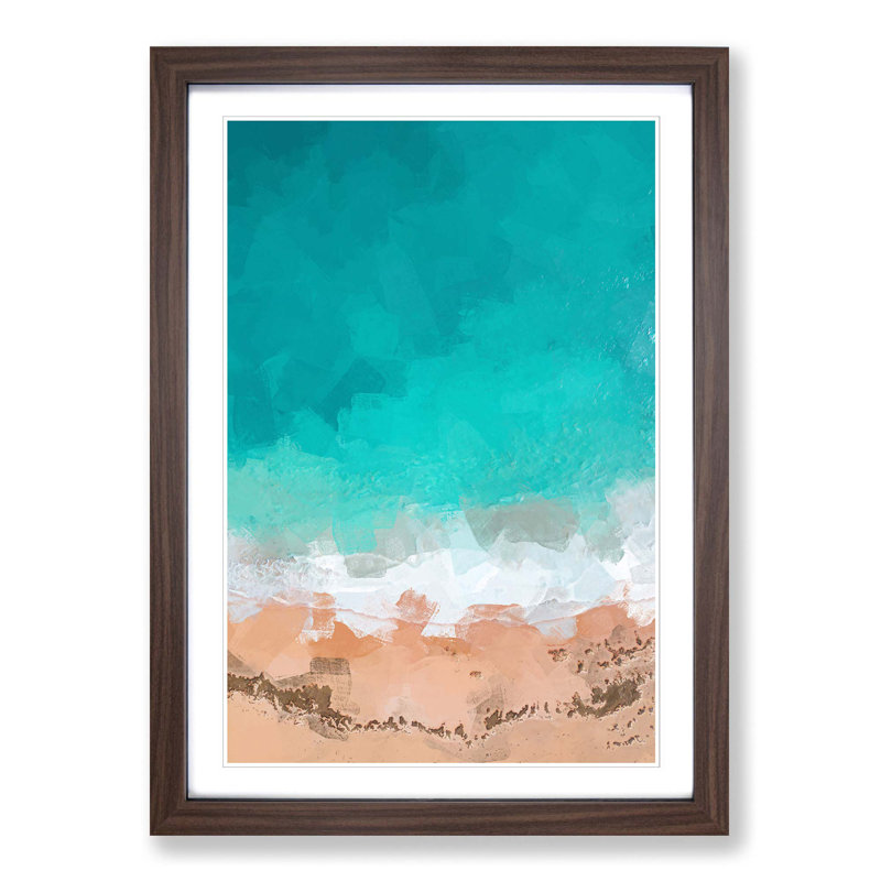 Sydney Australia Beach in Abstract - Picture Frame Painting Print, 36cm H x 27cm W x 2cm D, Walnut Framed