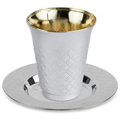 Disposable Decor Diamond wine Kiddush / kiddish Cup and Saucers Silver 5 Oz