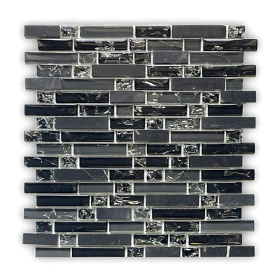 Bristol Night 12"X12" Rectified Glass Mosiac Subway Wall Tile