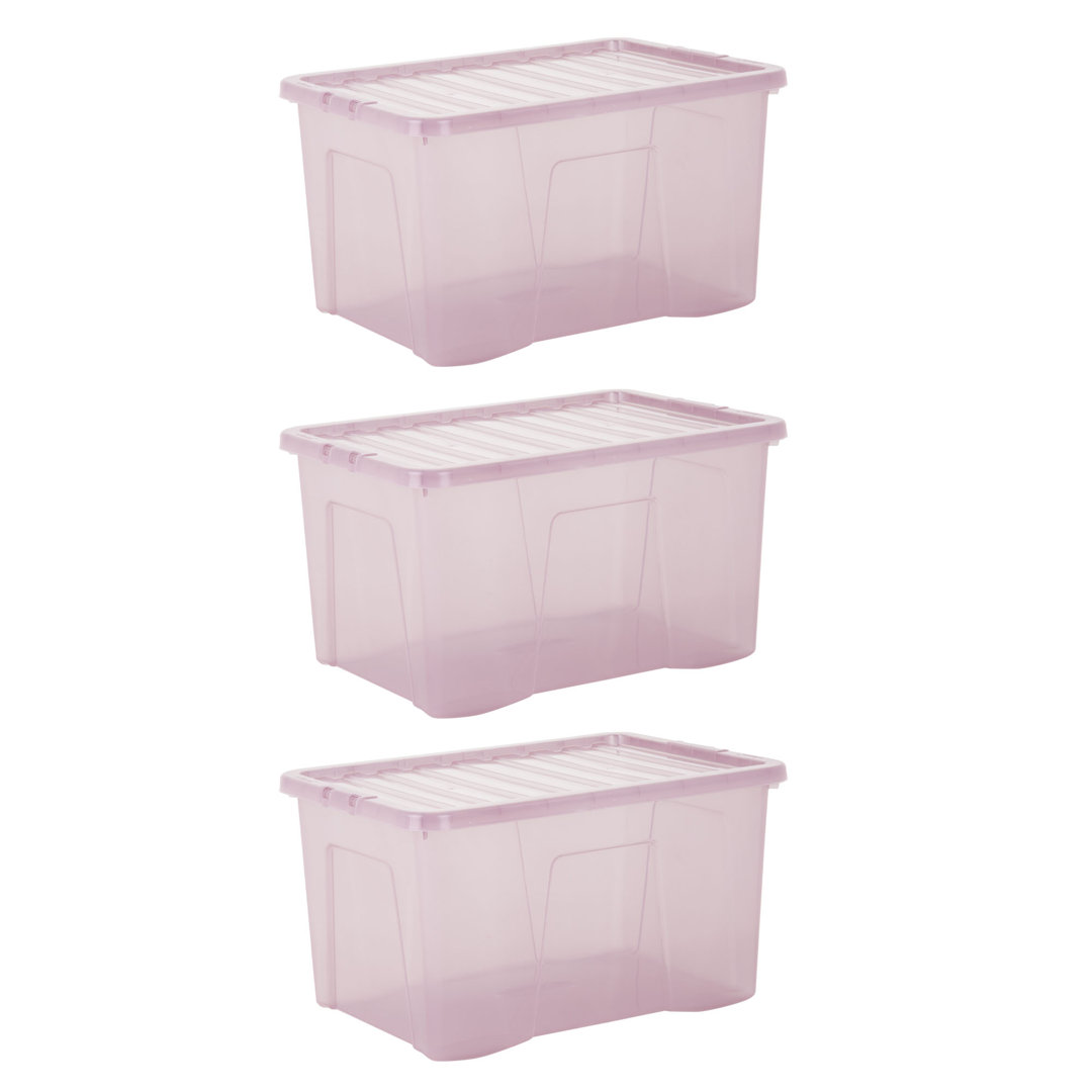 Wham Crystal 60L Plastic Storage Boxes Tint Dusky