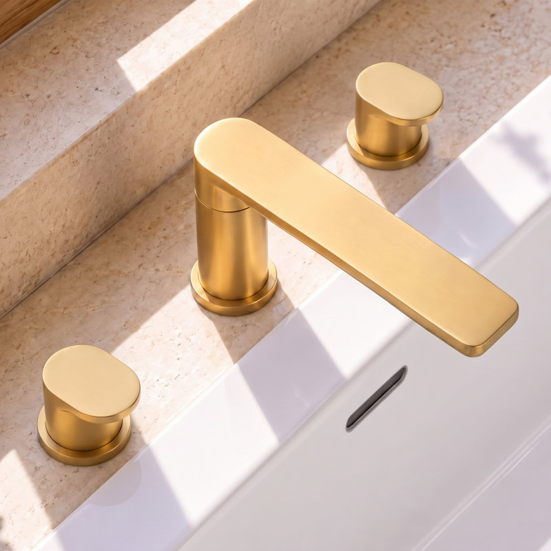 Two-Handle 3-Hole Deck Mount Roman Tub Faucet with 360° Swivel Spout, Brushed Gold