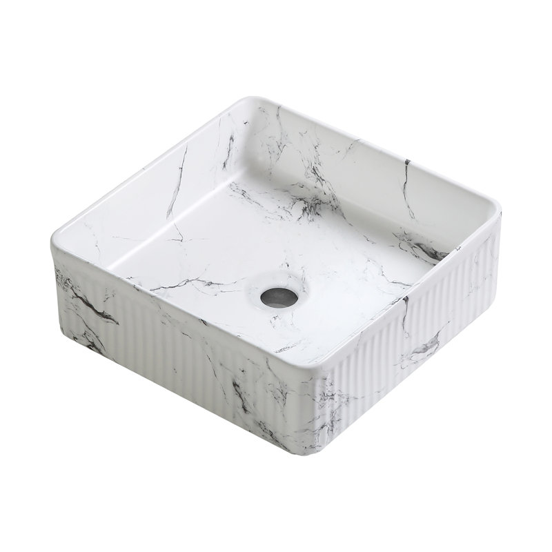 Lavabo de salle de bain vasque carrée en céramique noire avec robinet 14,76 pouces Topcraft