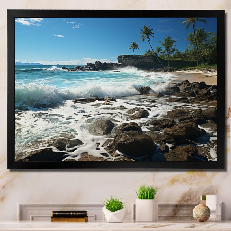 «Dominican Coastal Serenade», reproduction d'art sur toile, Cadre photo noir, H 34 po x l 44 po x P 1,5 po