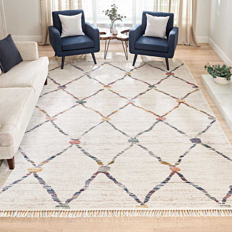 Tapis ivoire multicolore Amiens Dieppe, Rectangle 5 pi 2 po x 7 pi