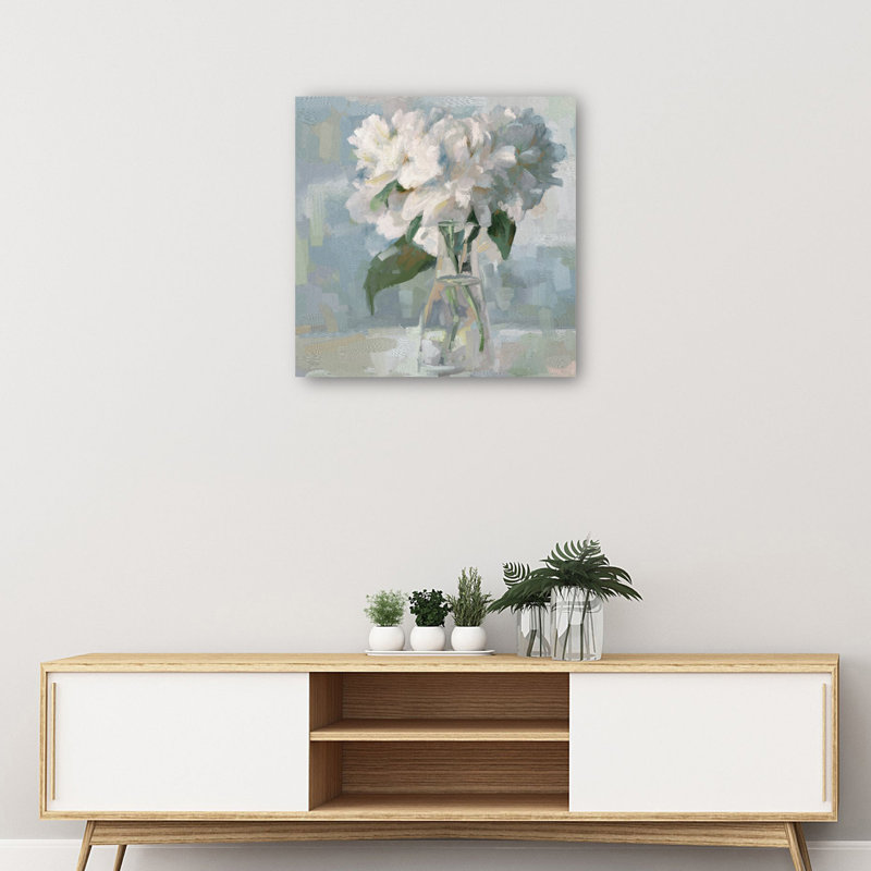 Large White Floral Canvas Art Print in Soft Pastel Colors