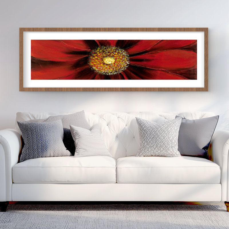 Red Daisy - reproduction encadrée mat pour décoration florale, H 20 po x l 60 po, Brun
