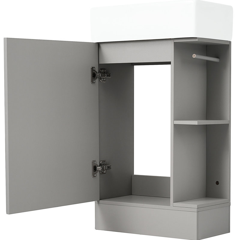 Grey 18.6" Bathroom Vanity Cabinet With Board And Ceramic Sink, Shelf System Combinable, Grey
