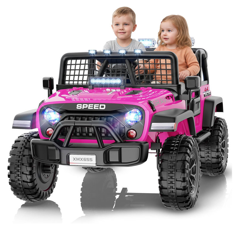 Alex 24V 2 Seater Ride On Jeep Car Truck with Remote Control,Ride on SUV Toys for Big Kids with Parental Remote Control, 20" Wide Seat, LED Lights, Safety Belt, Bluetooth, Music, 3 Speeds, Spring Suspension, Pink