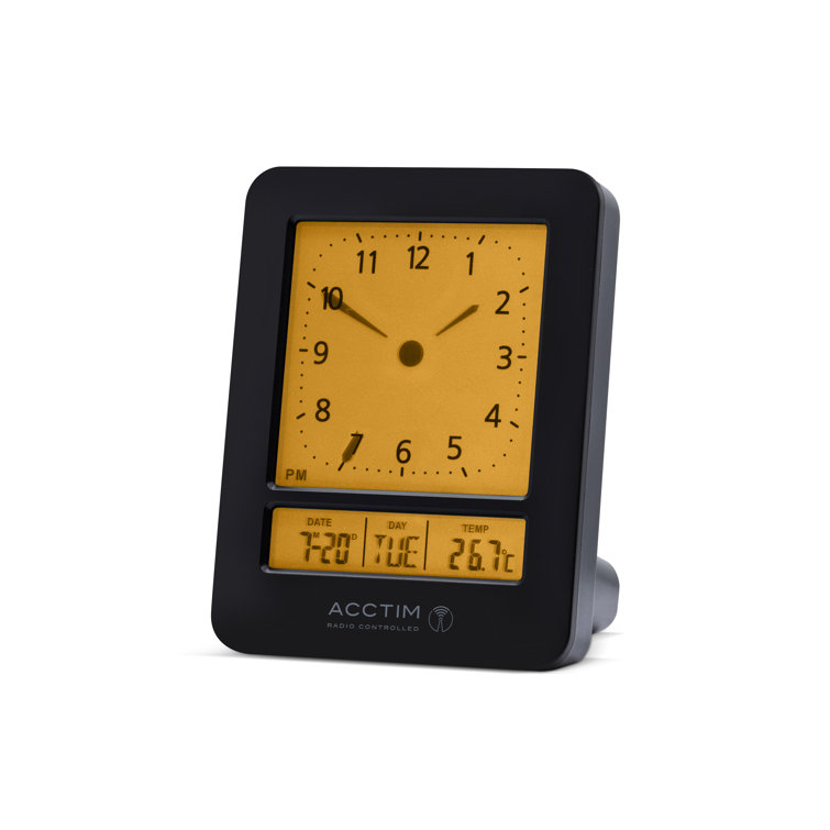 Digitally Radio-Controlled Alarm Tabletop Clock in Black