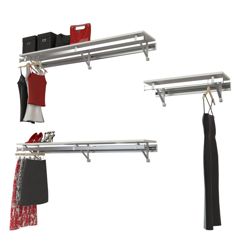 Système de garde-robe 3 pièces: suspension double et suspension longue de 32 po, Blanc, H 8,75 po x l 120 po x P 12,25 po