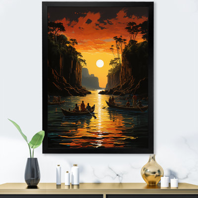 Coucher de soleil africain sur la rivière Jungle 1 - Art mural Jungle
