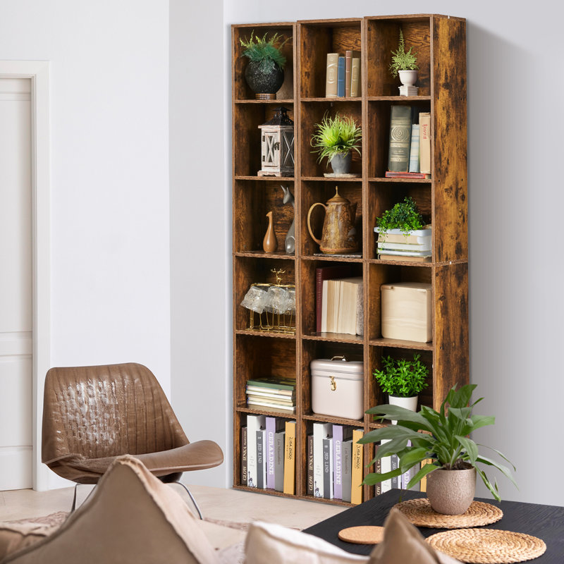 6 Tiers Narrow Corner Bookshelf, Cube Bookcase with Storage for Small Spaces, Home, Office, Brown