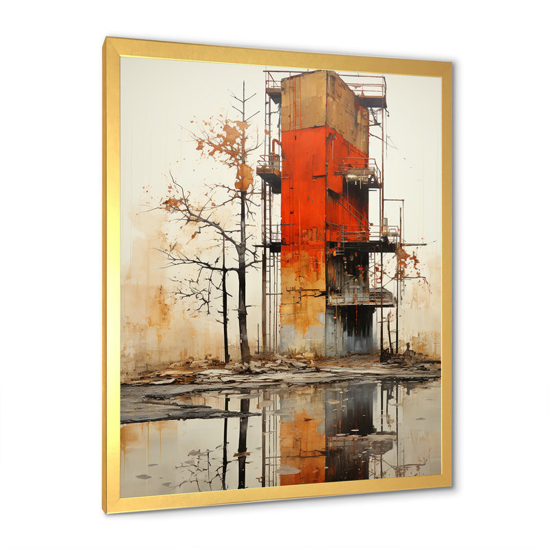 Usine paysage roux résilience - reproduction sur toile, Cadre doré simple, H 20 po x l 12 po x P 1 po