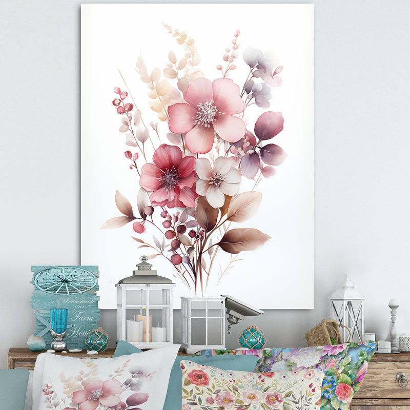 «Pink Minimalisme Natures Bouquet» sur impression sur toile, Cadre photo blanc, H 40 po x l 30 po