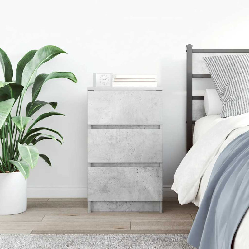 Bedside Cabinet With 3 Drawers 39X35x65 Cm, Concrete Grey