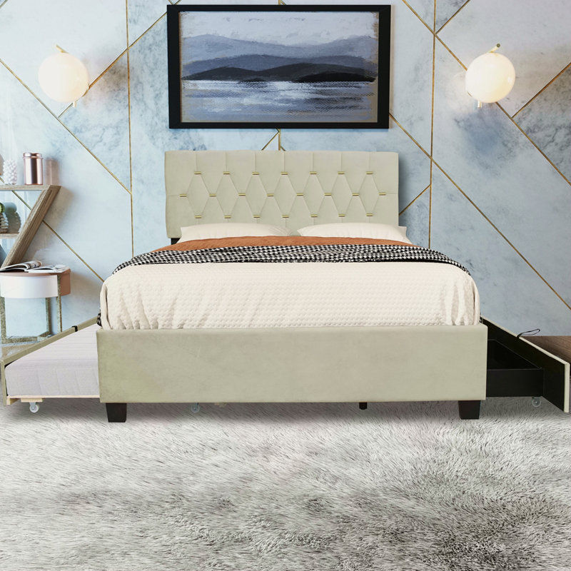 Lit gigogne pour lit Queen, Beige