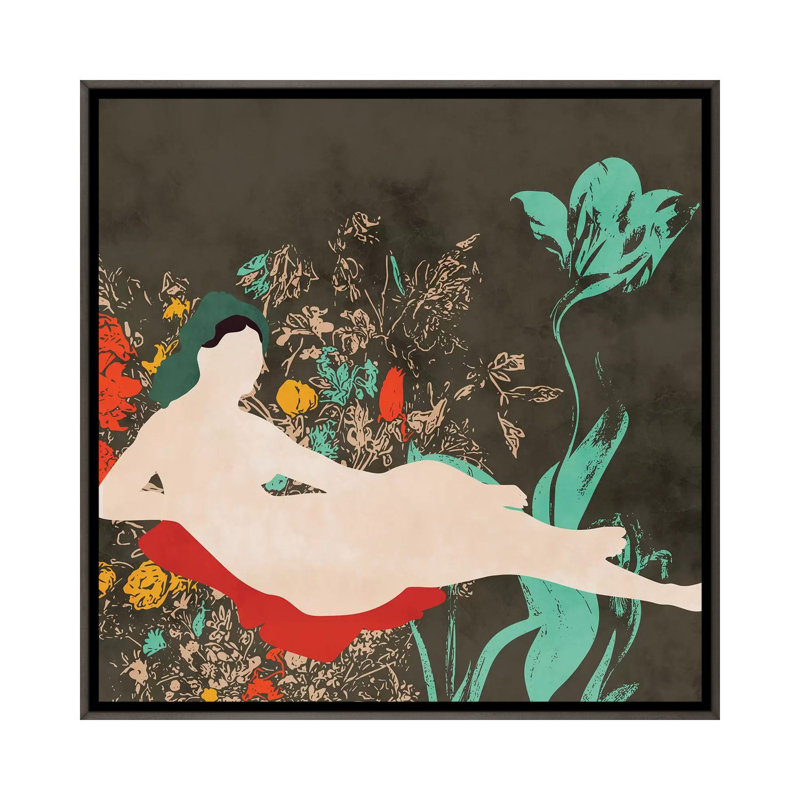 «Woman in Garden» par Ana Rut Bré - impression d'art graphique, H 26 po x l 26 po x P 1,5 po, Toile avec cadre gris