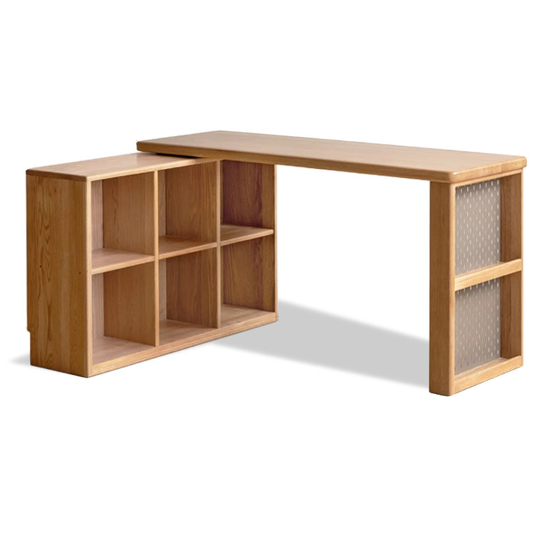 Bureau en L en bois massif avec armoire inférieure, H 29,53 po x l 55,12 po x P 40,94 po