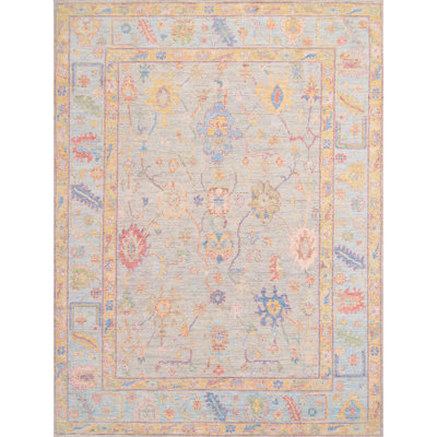 Tapis gris clair / bleu clair noué à la main de haute qualité