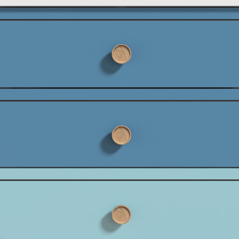 Commode à 5 tiroirs 30,7 po de largeur Bustillo, Blanc / Bleu