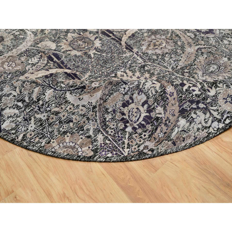 Tapis oriental rond en forme de feuille de faucille noué à la main 9 pi 6 po x 9 pi 6 po
