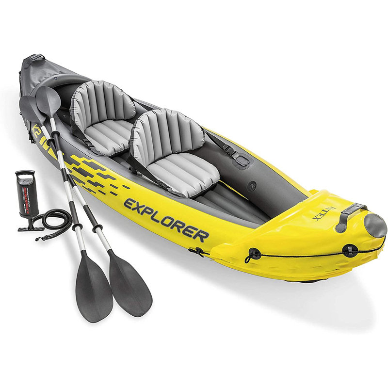 Intex Explorer K2 Inflatable 2 Person Outdoor Kayak Set With Oars And Hand Pump
