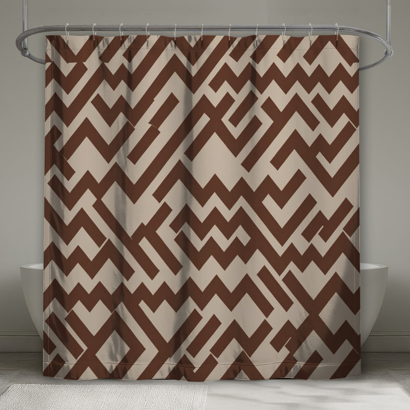 Rideau de douche brun à motif en zigzag très long, L 70 po x H 84 po